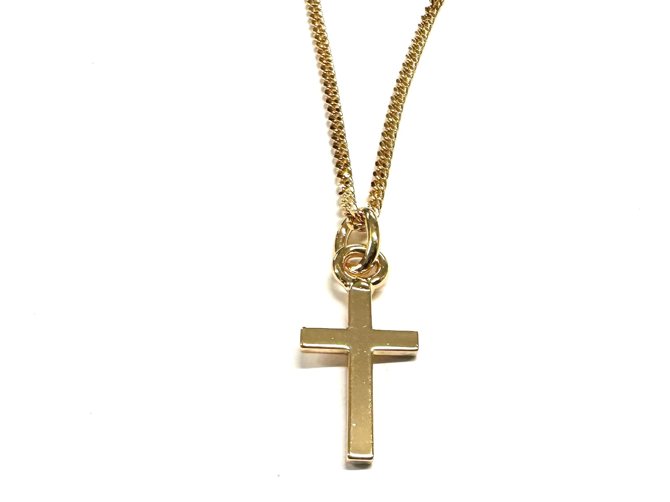 Rolled Gold Plain Heavy Cross Pendant And Chain 20mm