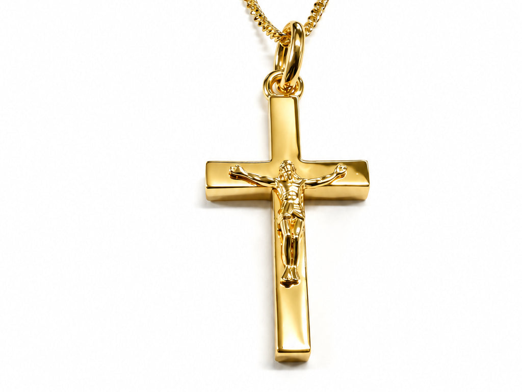 Rolled Gold Heavy Crucifix Cross Pendant And Chain 40mm