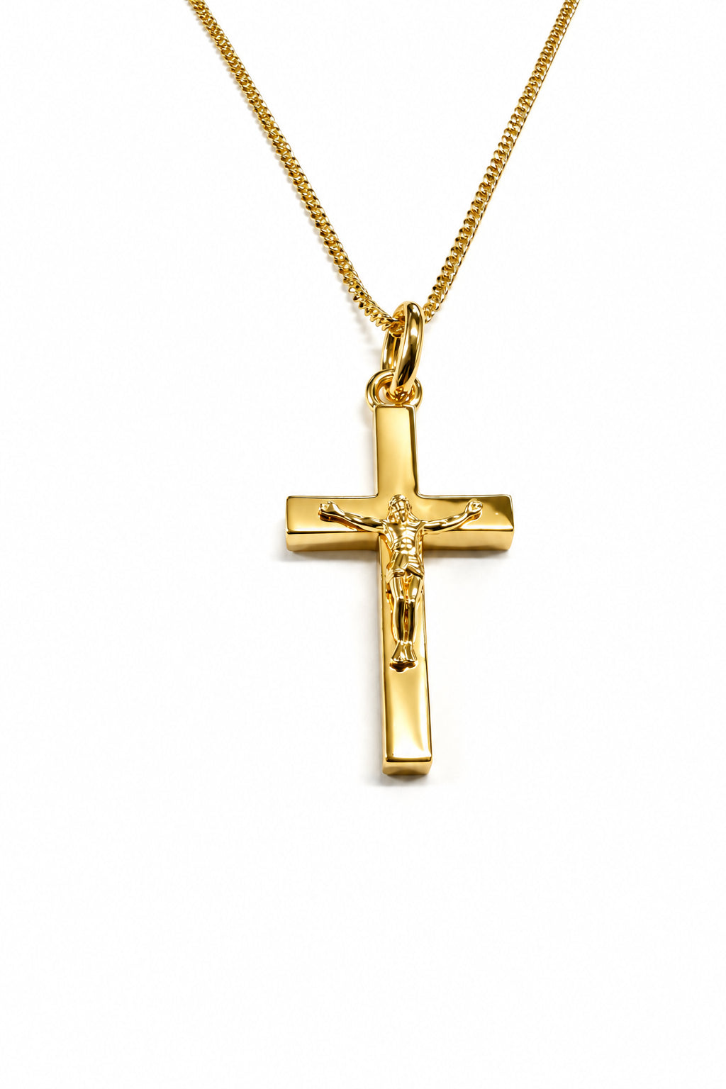 Rolled Gold Heavy Crucifix Cross Pendant And Chain 40mm
