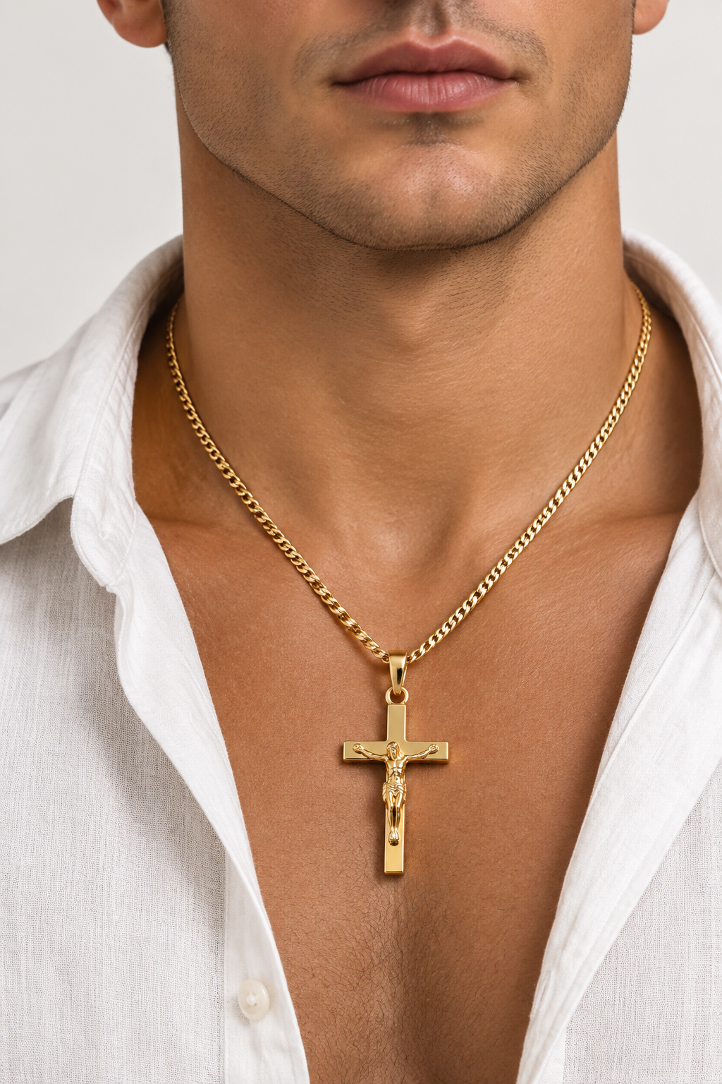 Rolled Gold Heavy Crucifix Cross Pendant And Chain 40mm
