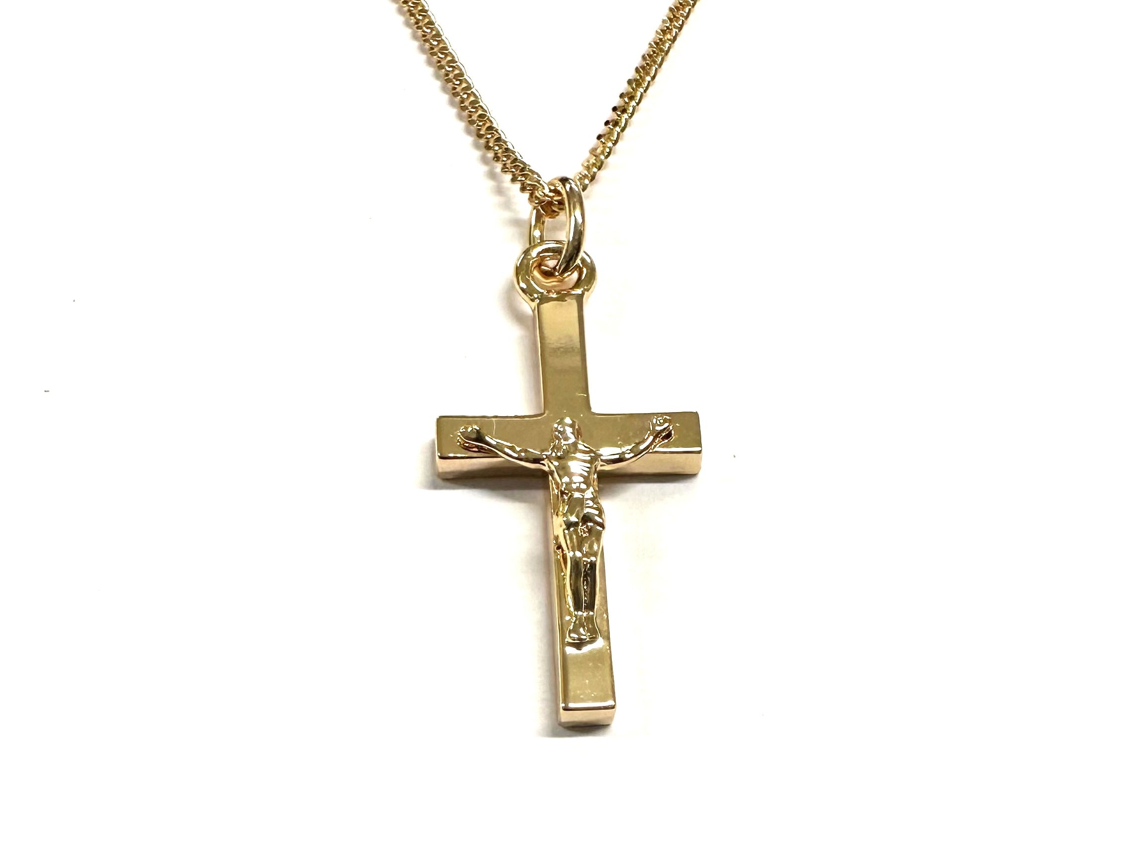 Rolled Gold Crucifix Cross Pendant And Chain 25mm