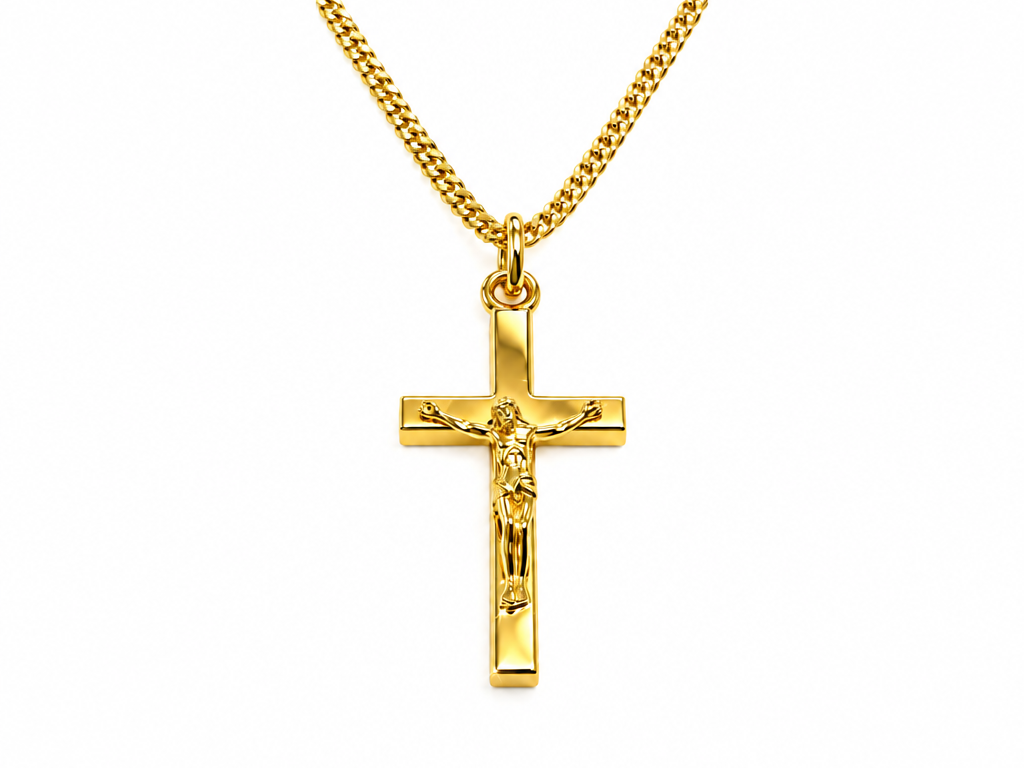 Rolled Gold Crucifix Cross Pendant And Chain 25mm