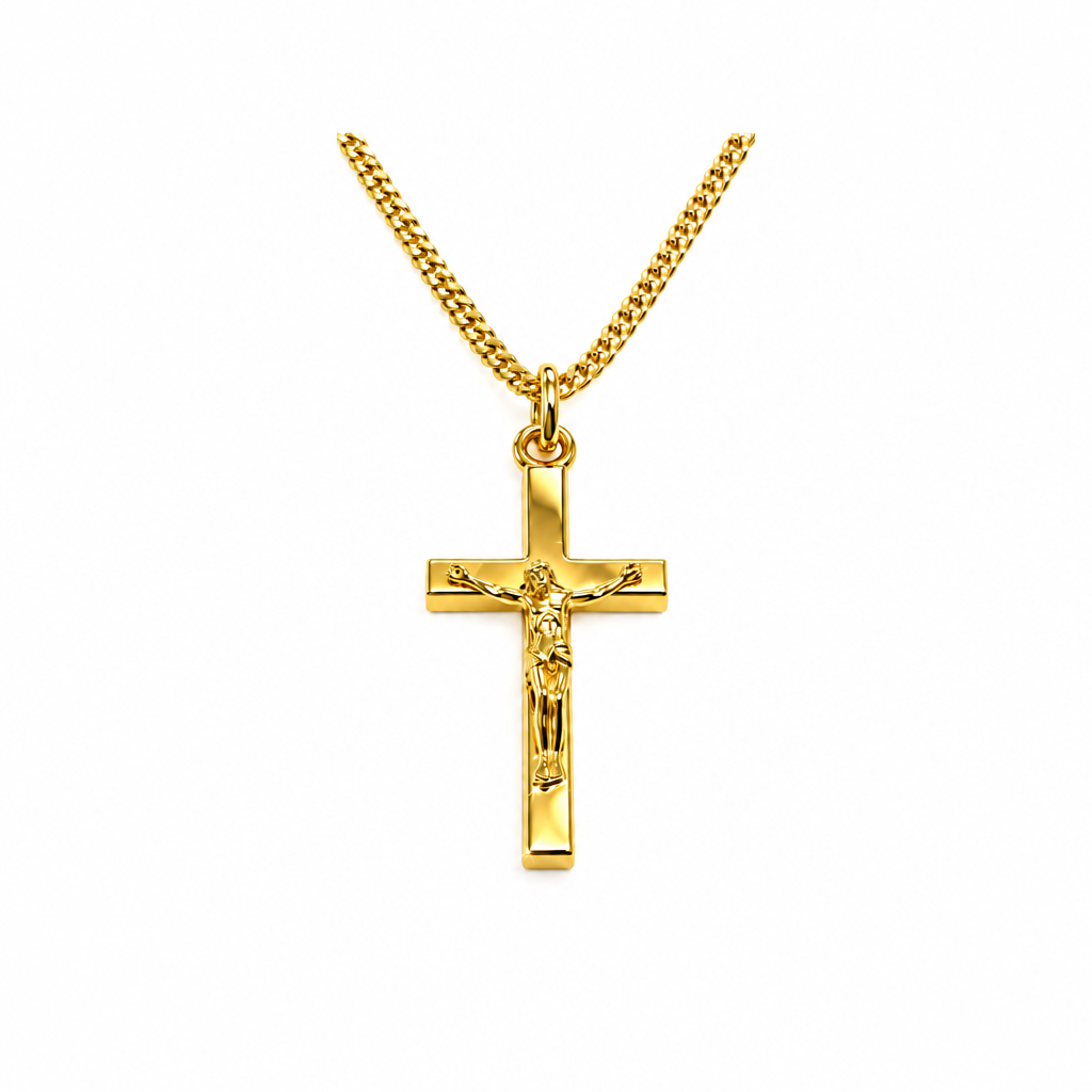 Rolled Gold Crucifix Cross Pendant And Chain 25mm