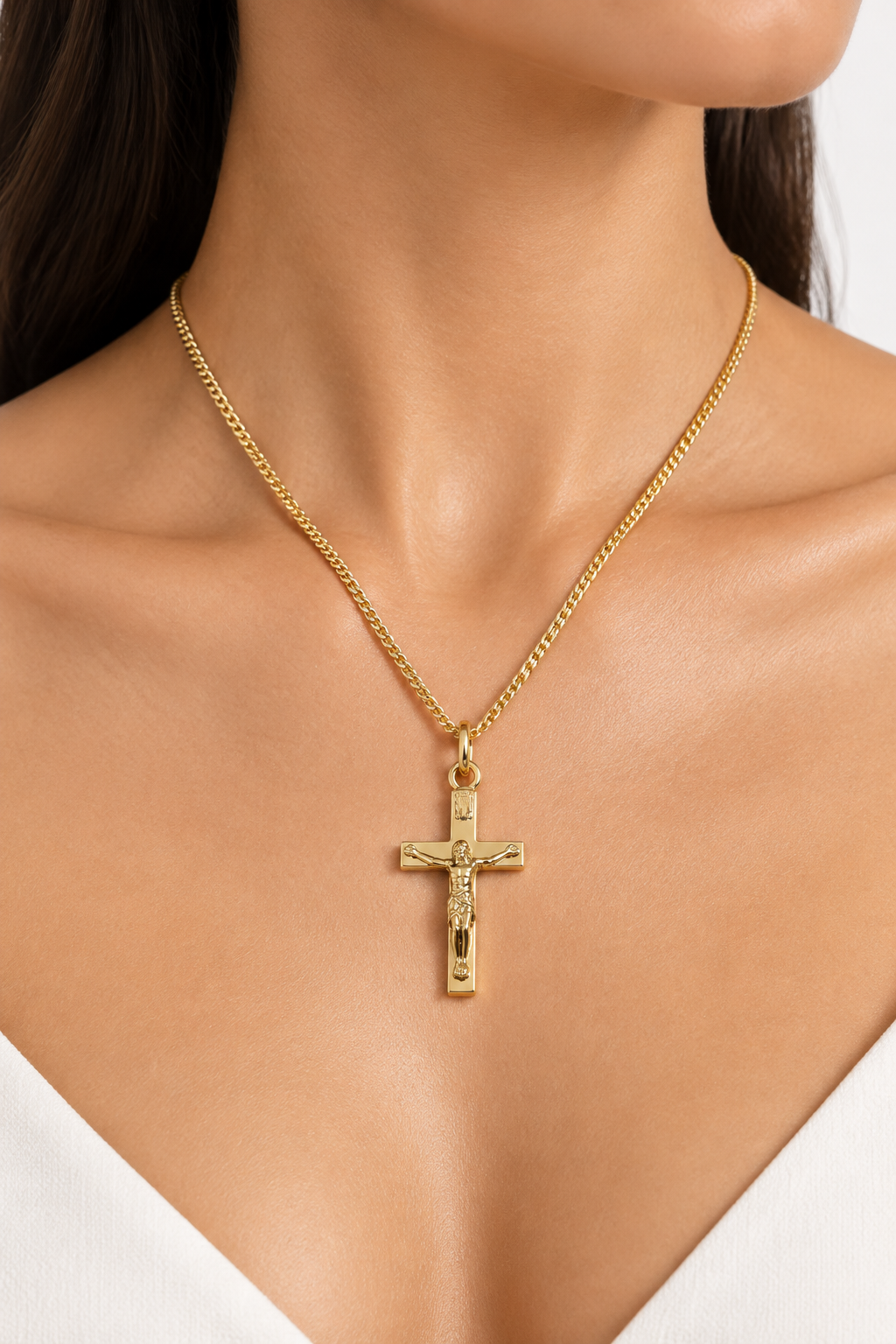Rolled Gold Crucifix Cross Pendant And Chain 30mm