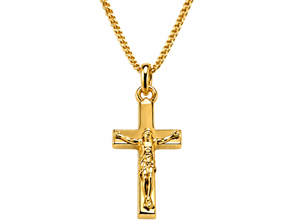 Rolled Gold Crucifix Cross Pendant And Chain 30mm