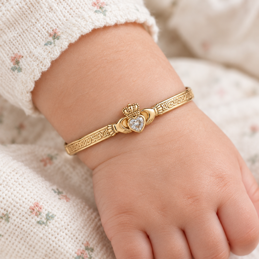 Rolled Gold Claddagh With White Cz Stone Bangle