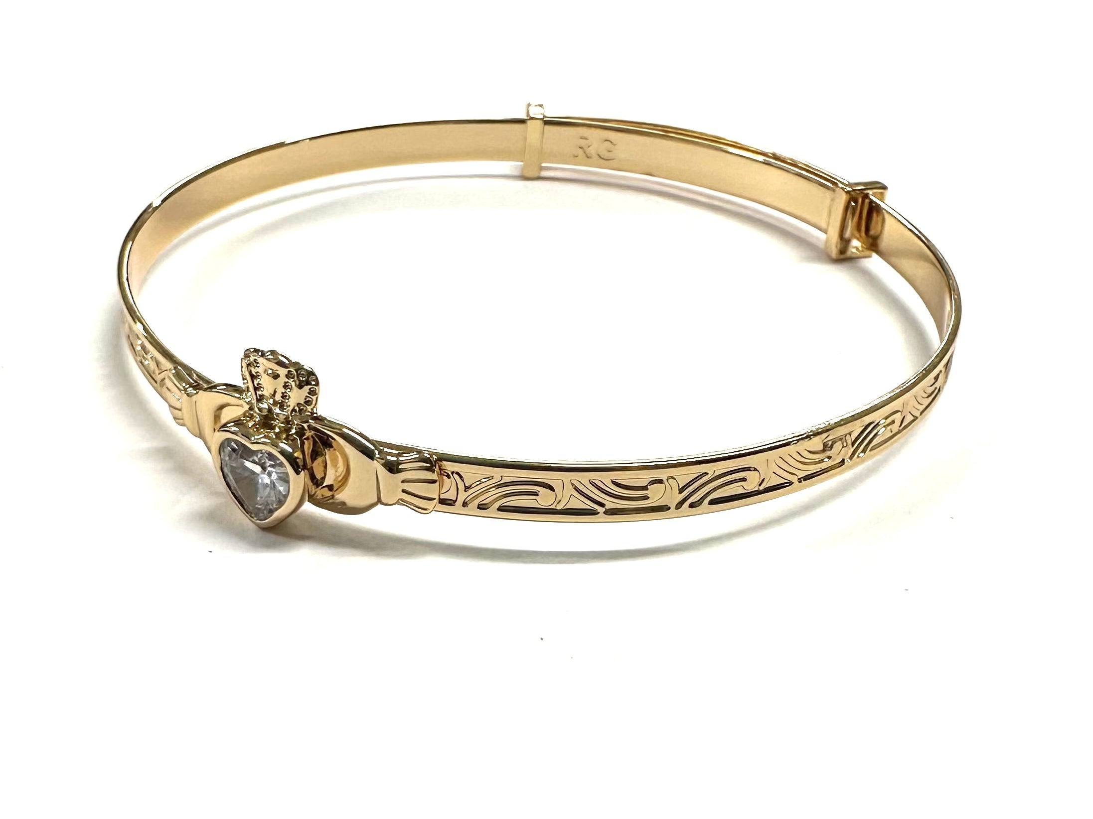 Rolled Gold Claddagh With White Cz Stone Bangle