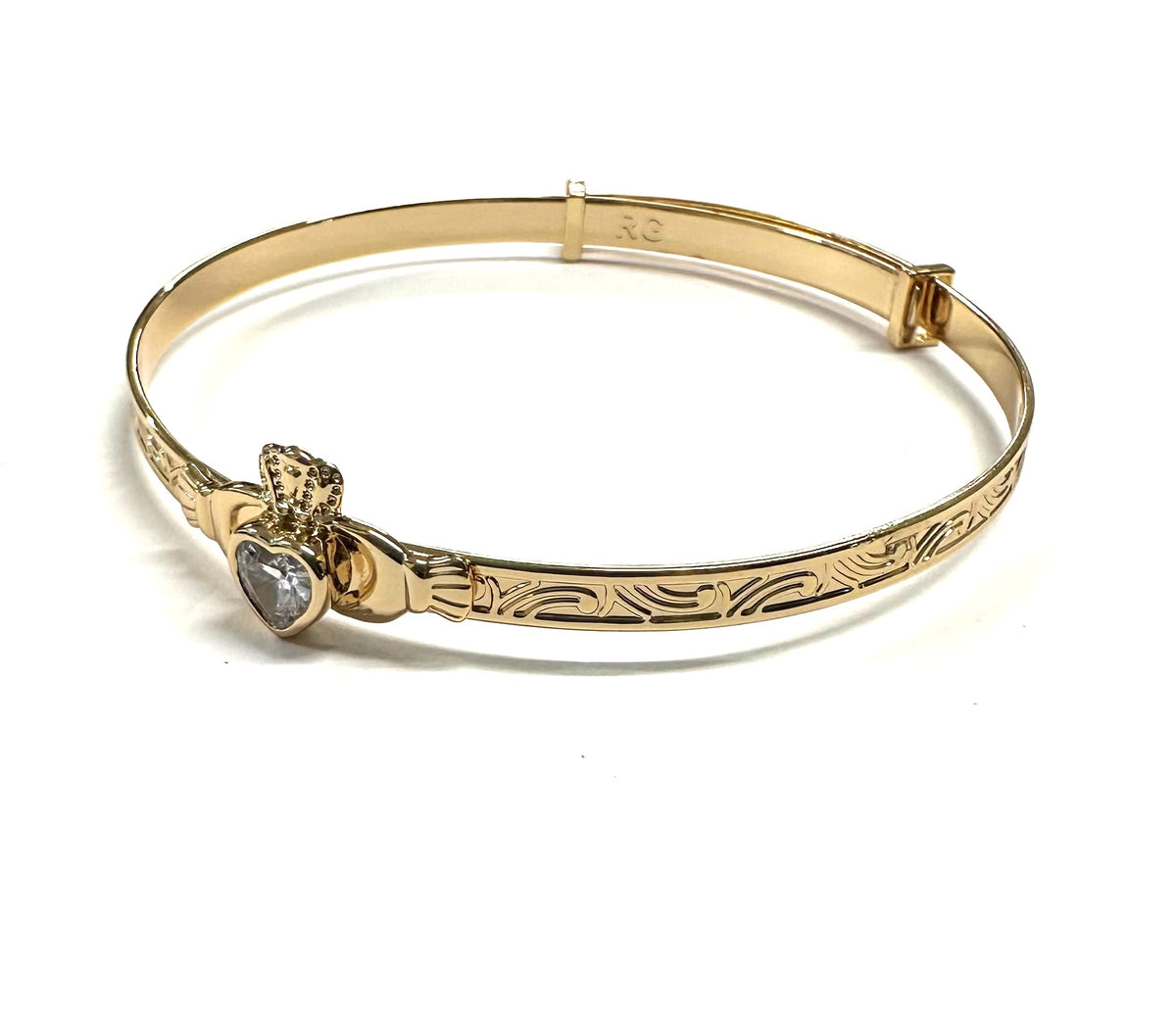 Rolled Gold Claddagh With White Cz Stone Bangle