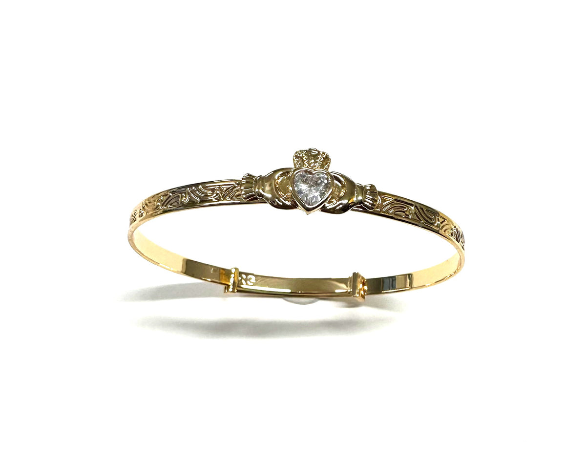 Rolled Gold Claddagh With White Cz Stone Bangle