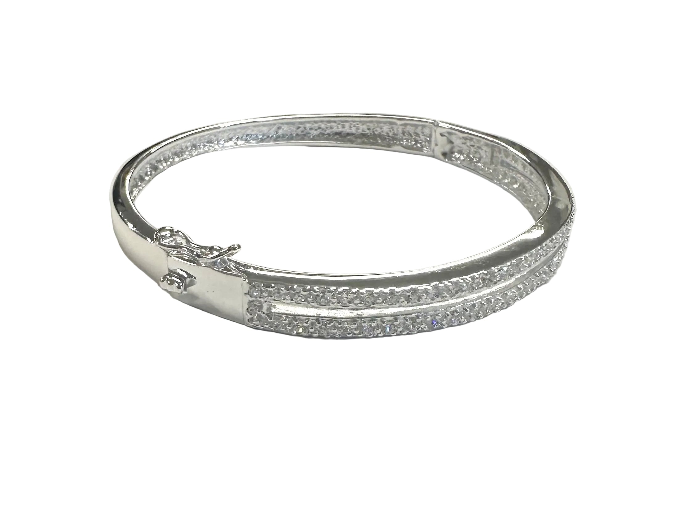 White Cubic Zirconia Silver Bangle.