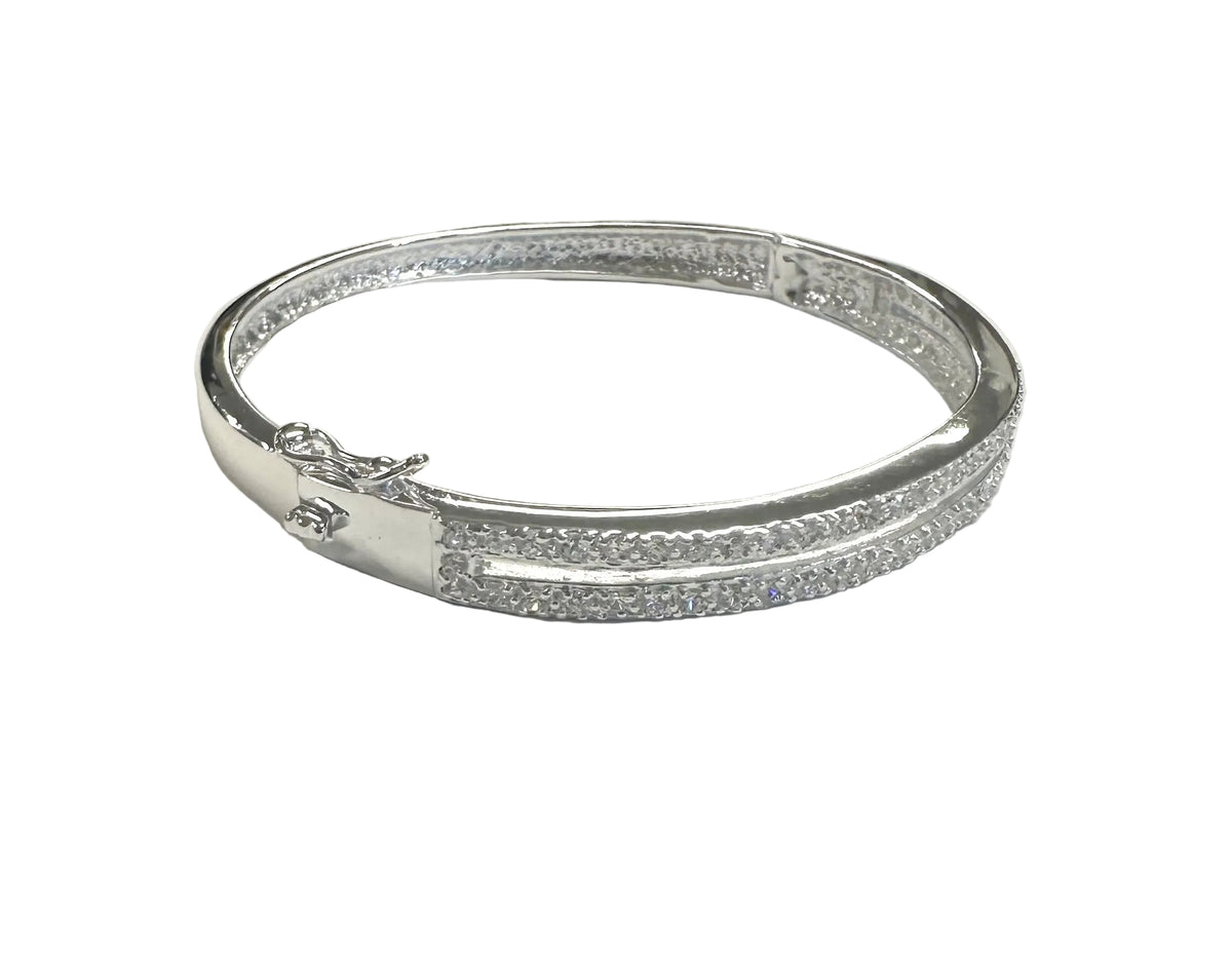 White Cubic Zirconia Silver Bangle.