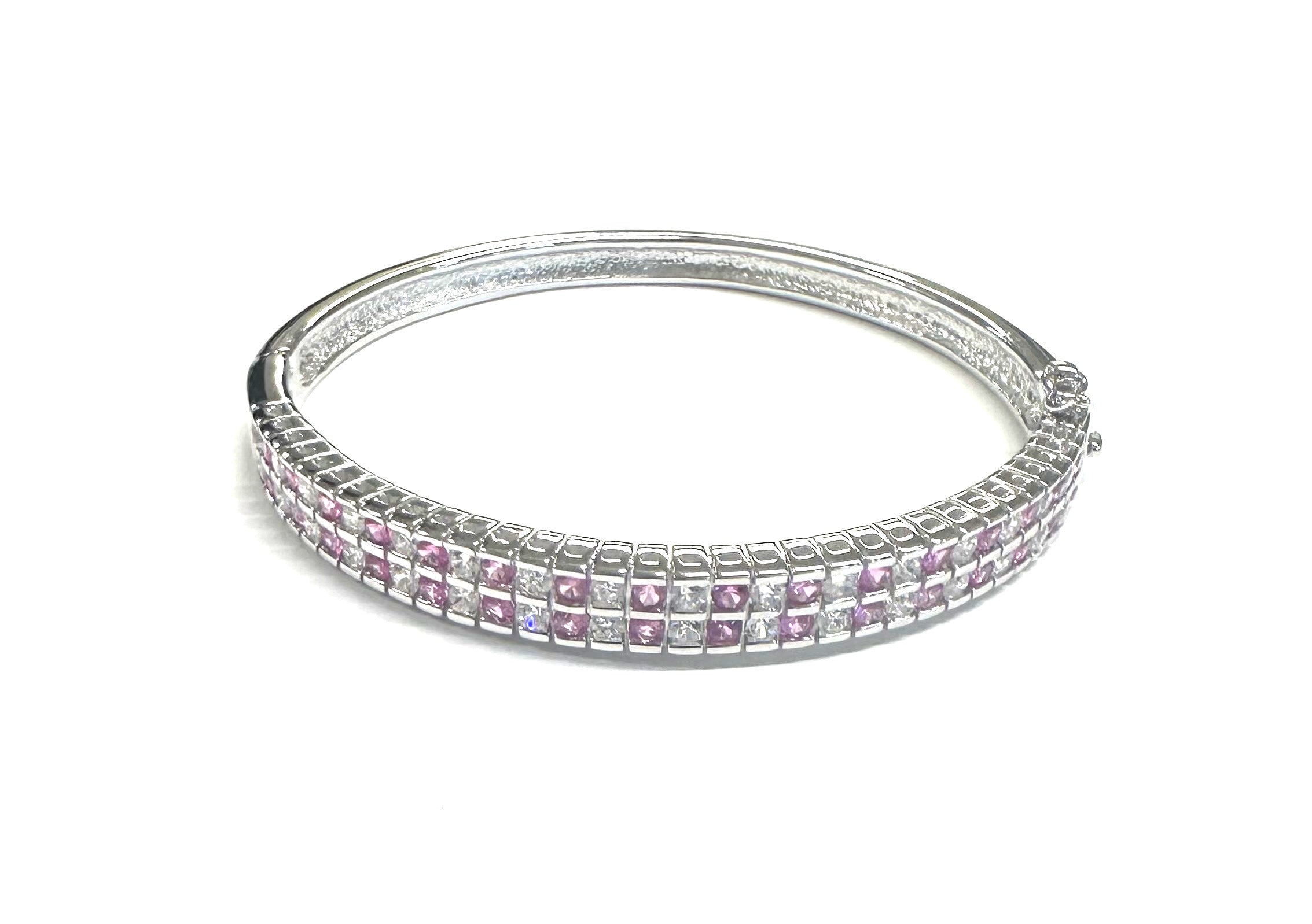 White And Ruby Cubic Zirconia Silver Bangle.