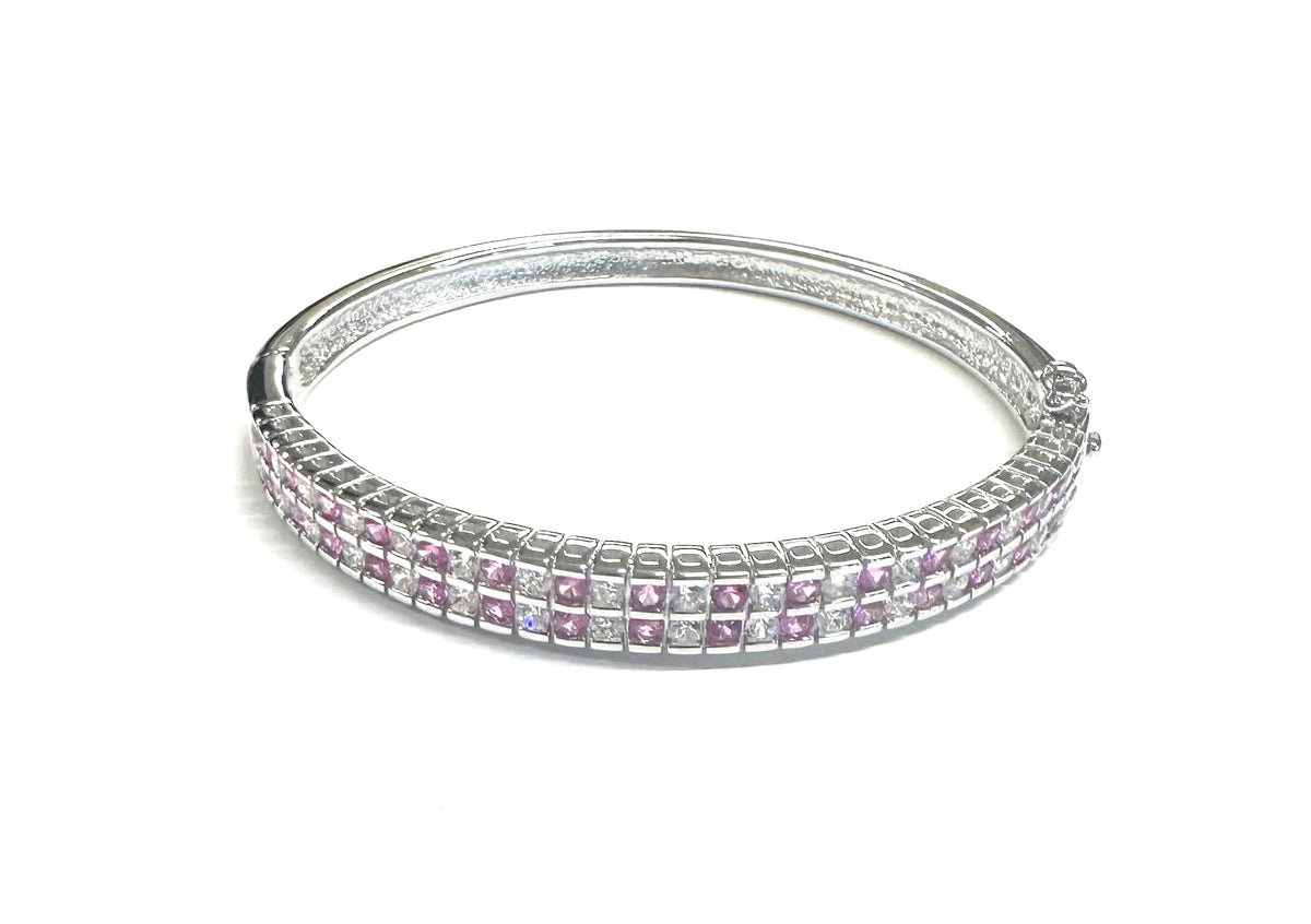 White And Ruby Cubic Zirconia Silver Bangle.