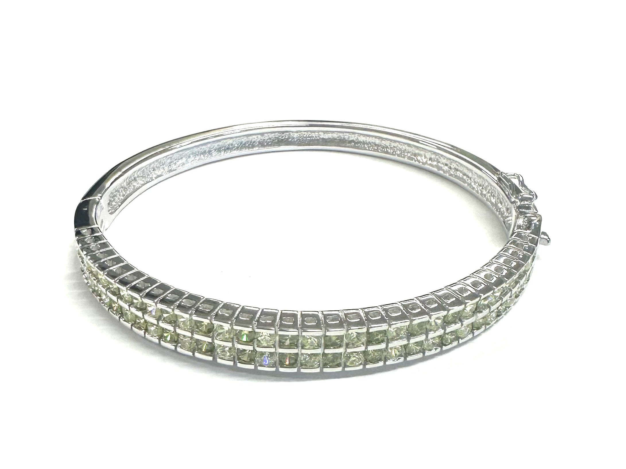 Dark and Light Peridot Cubic Zirconia Silver Bangle.