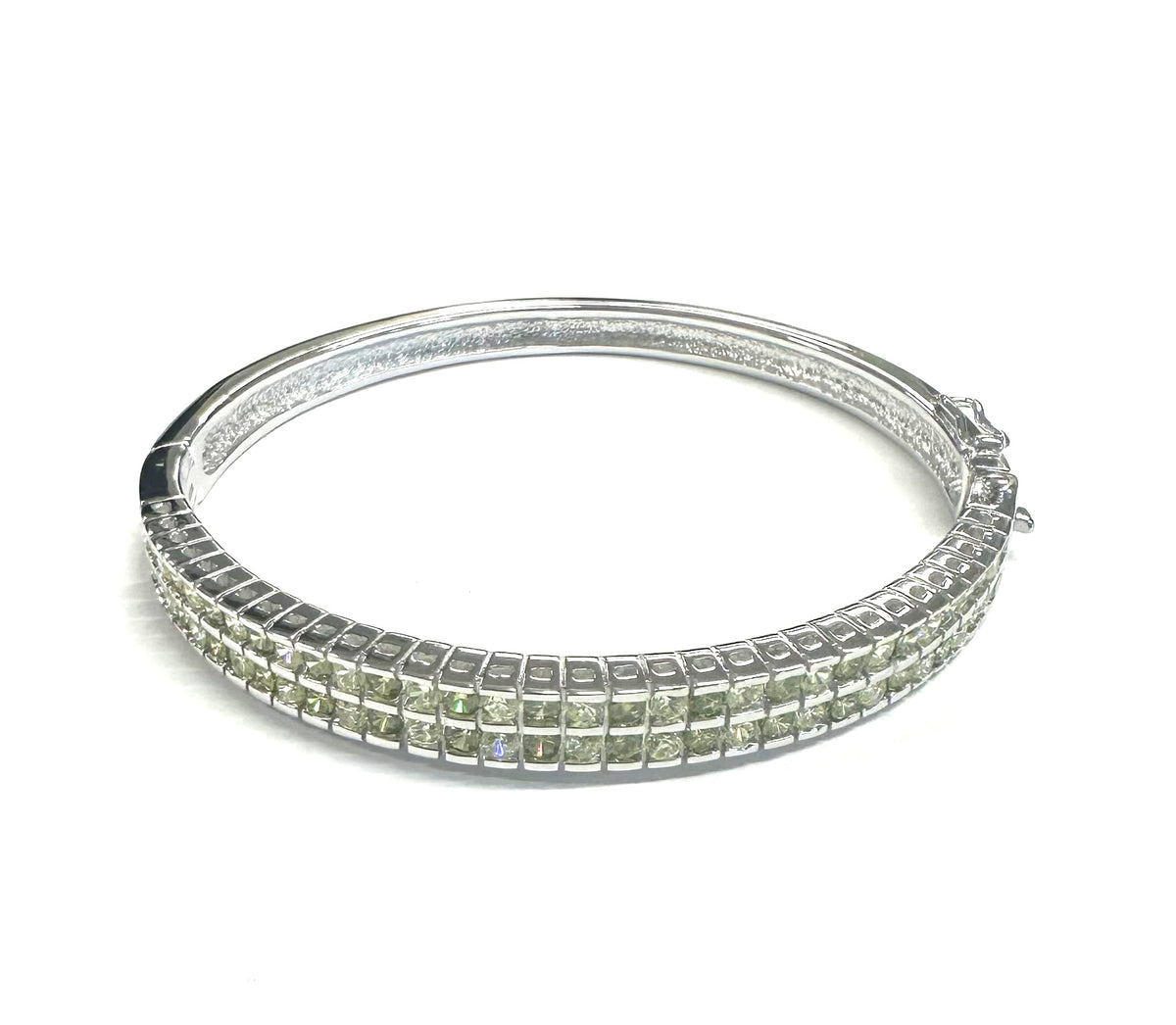 Dark and Light Peridot Cubic Zirconia Silver Bangle.