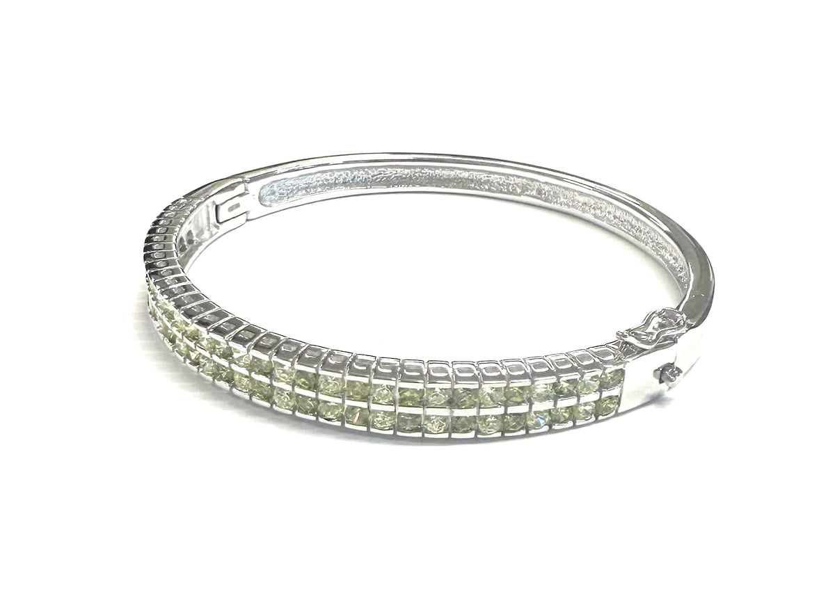 Dark and Light Peridot Cubic Zirconia Silver Bangle.