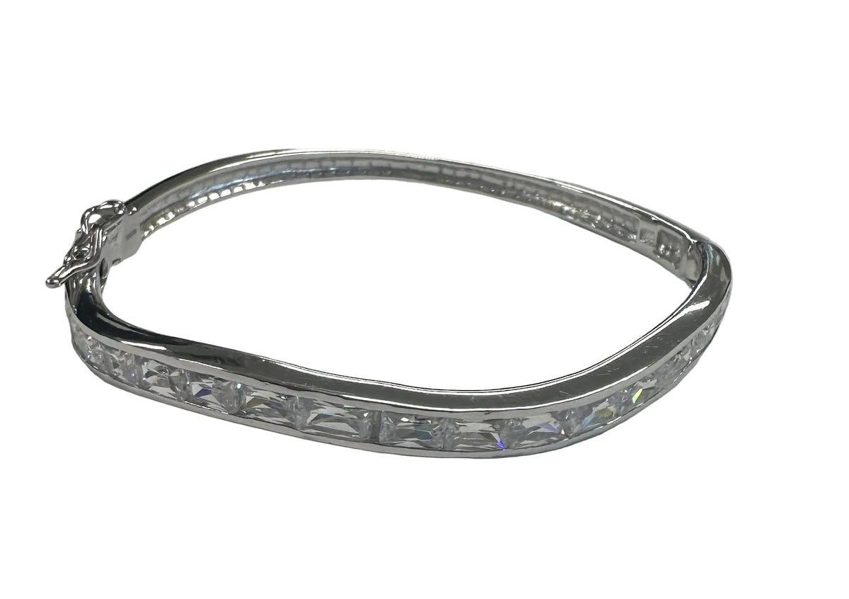 White Cubic Zirconia Silver Twist Design Bangle.