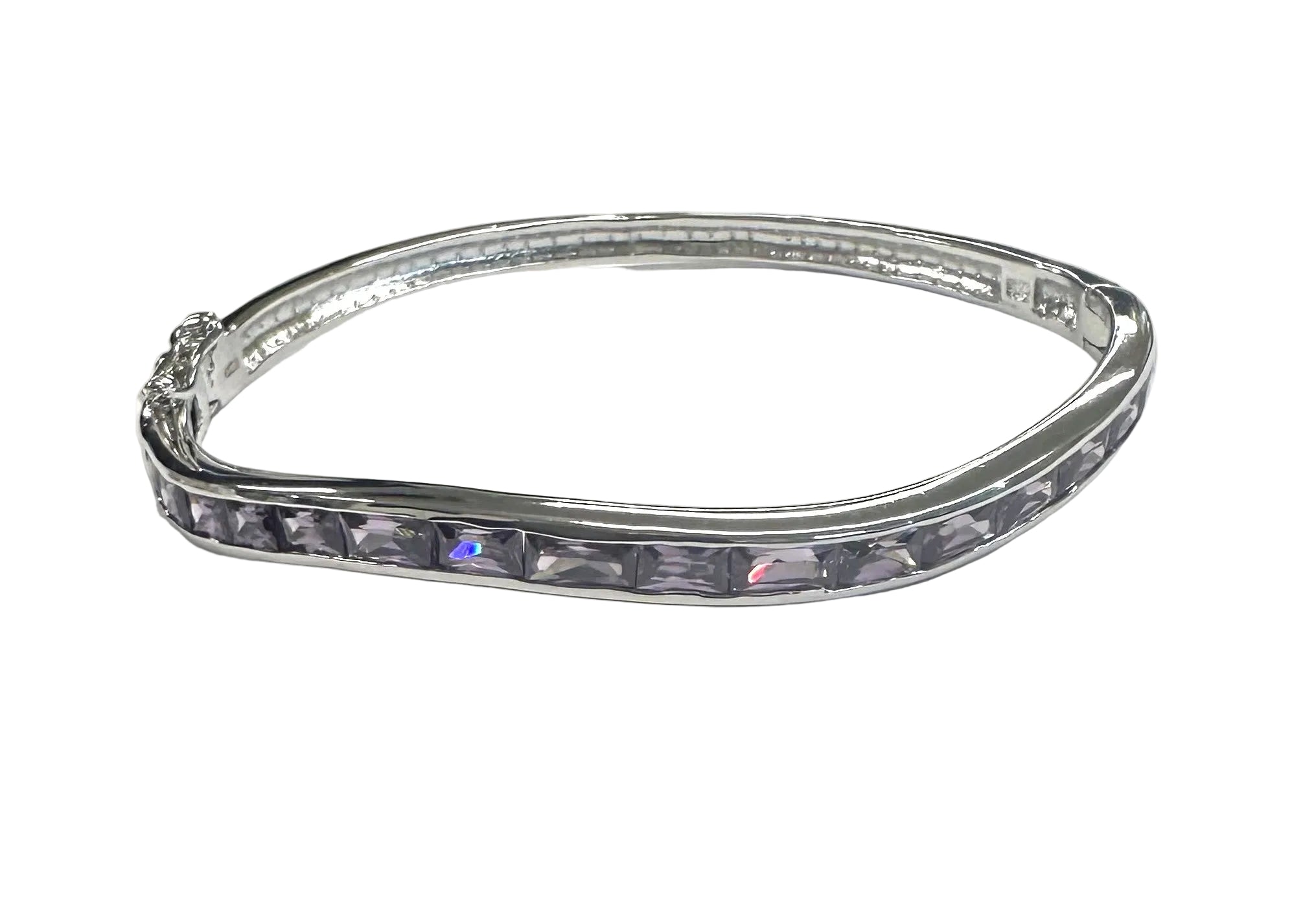 Amethyst Cubic Zirconia Silver Twist Design Bangle.