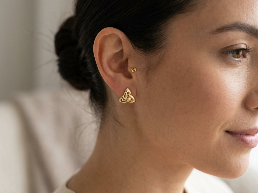 Rolled Gold Trinity Knot Stud Earrings