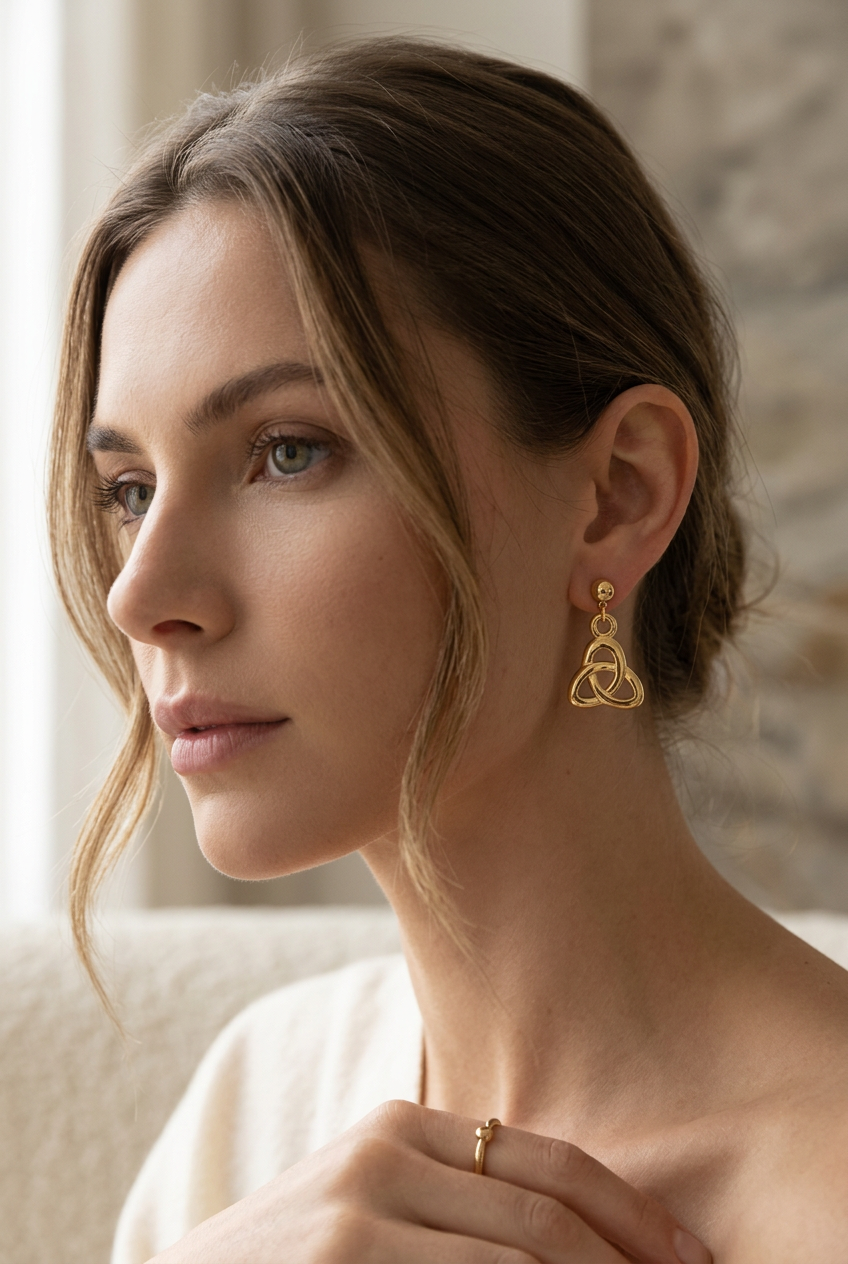 Rolled Gold Trinity Knot Drop Earrings