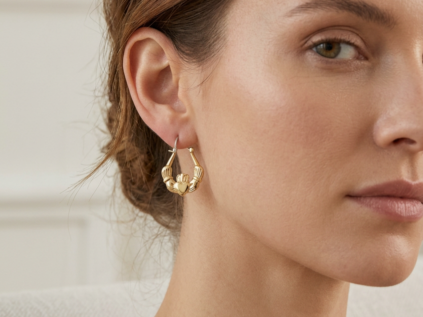 Rolled Gold Claddagh Creole Earrings