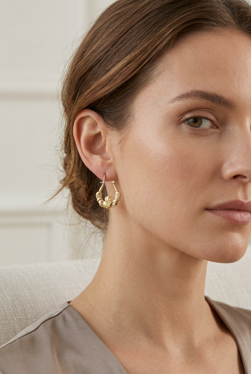Rolled Gold Claddagh Creole Earrings