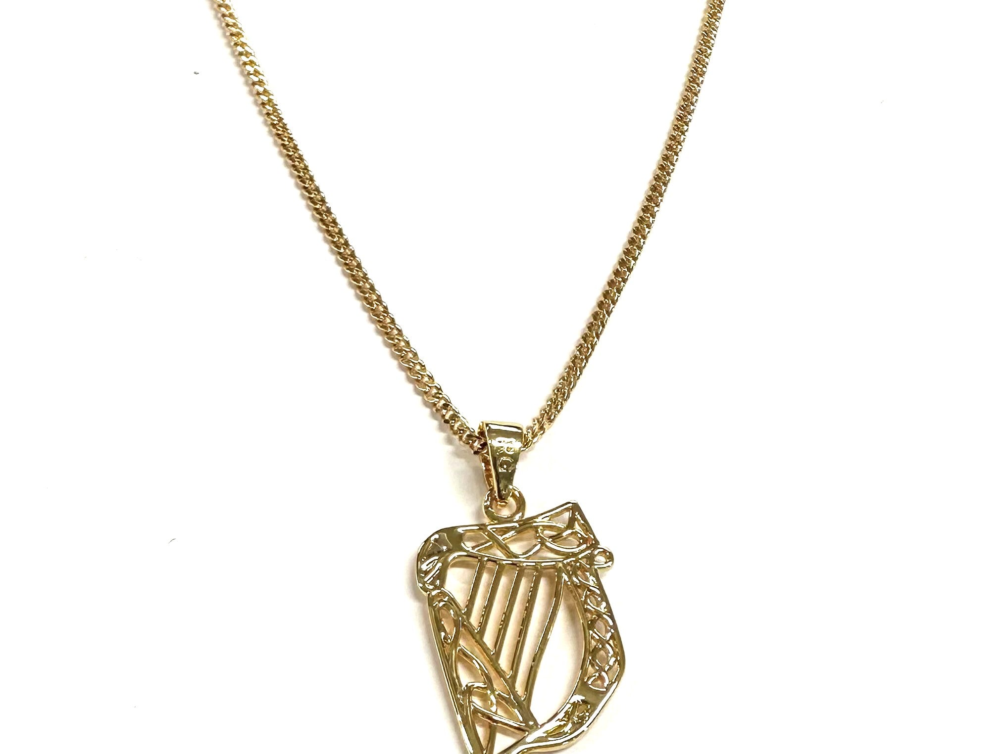 Rolled Gold Harp Pendant And Chain