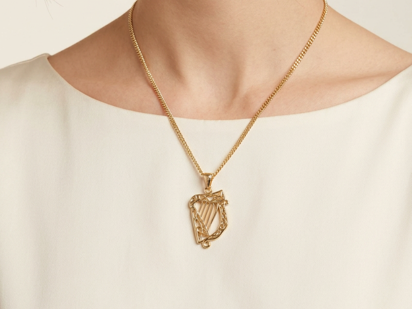 Rolled Gold Harp Pendant And Chain