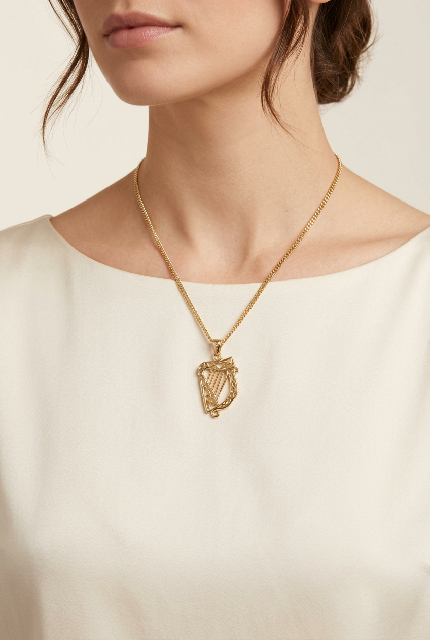 Rolled Gold Harp Pendant And Chain