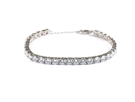 A White Cubic Zirconia Tennis 3 mm stone Silver Bracelet