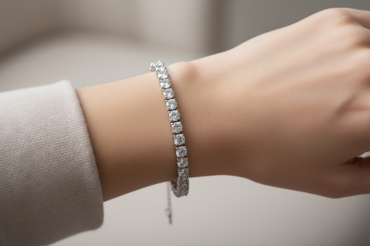 A White Cubic Zirconia Tennis 3 mm stone Silver Bracelet