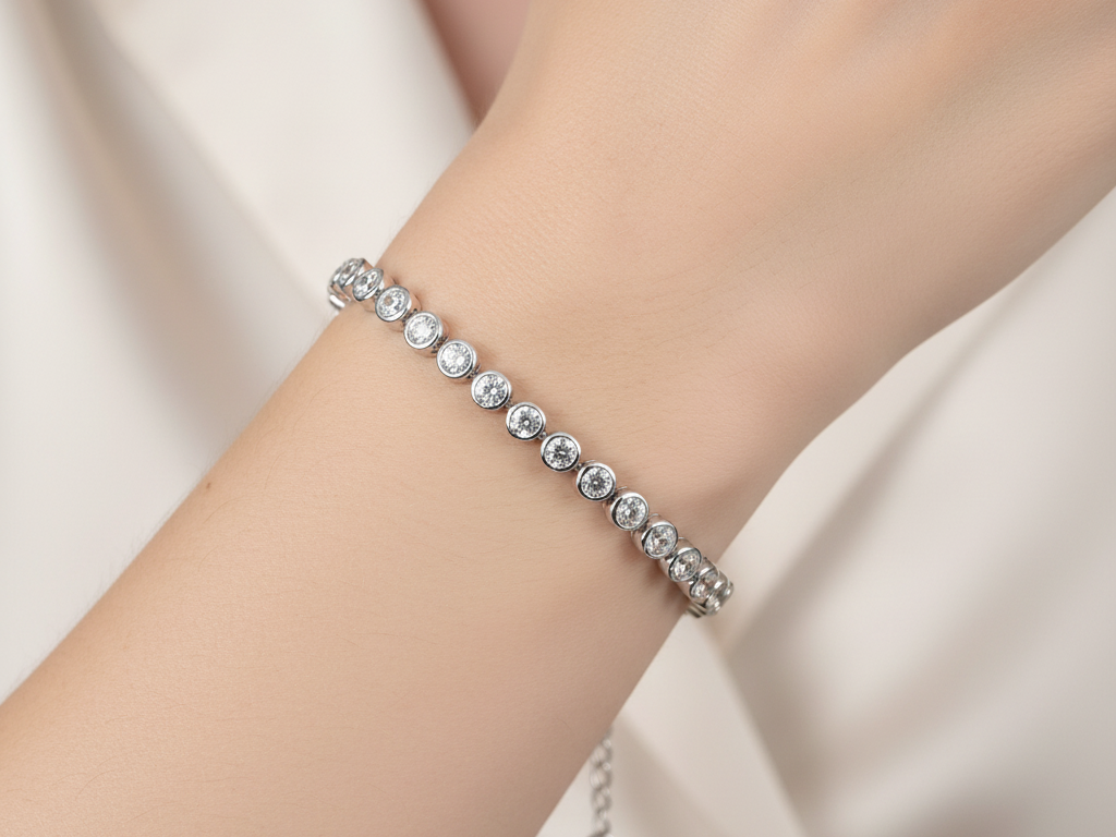 A White Cubic Zirconia Silver 4 mm Bracelet