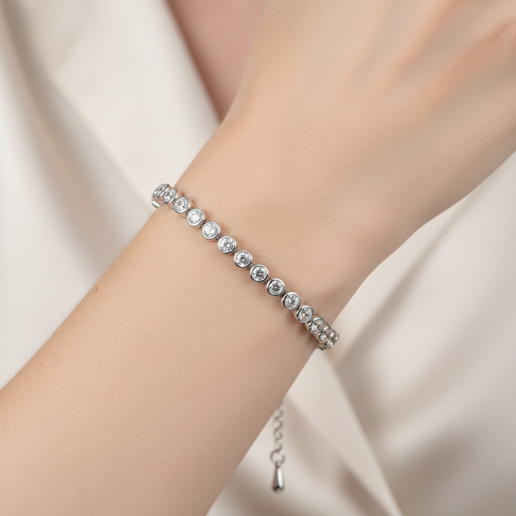 A White Cubic Zirconia Silver 4 mm Bracelet