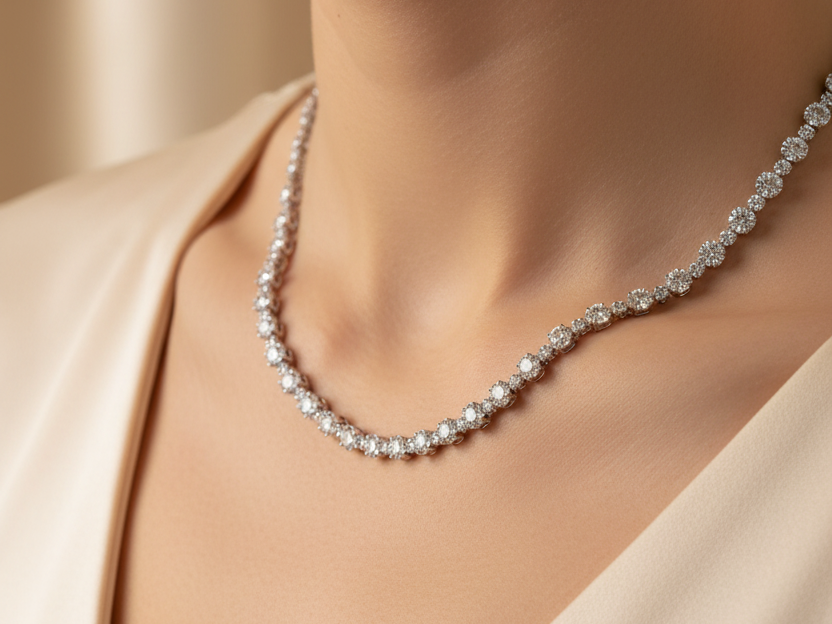 White Cubic Zirconia Silver Necklace
