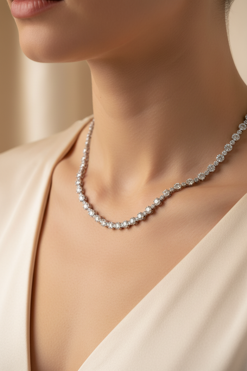 White Cubic Zirconia Silver Necklace