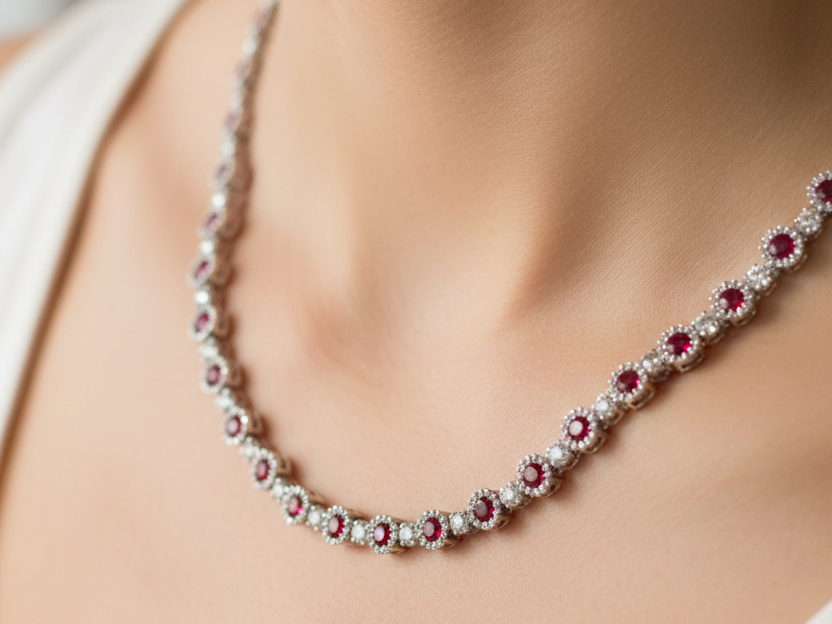 Ruby Cubic Zirconia Silver Necklace