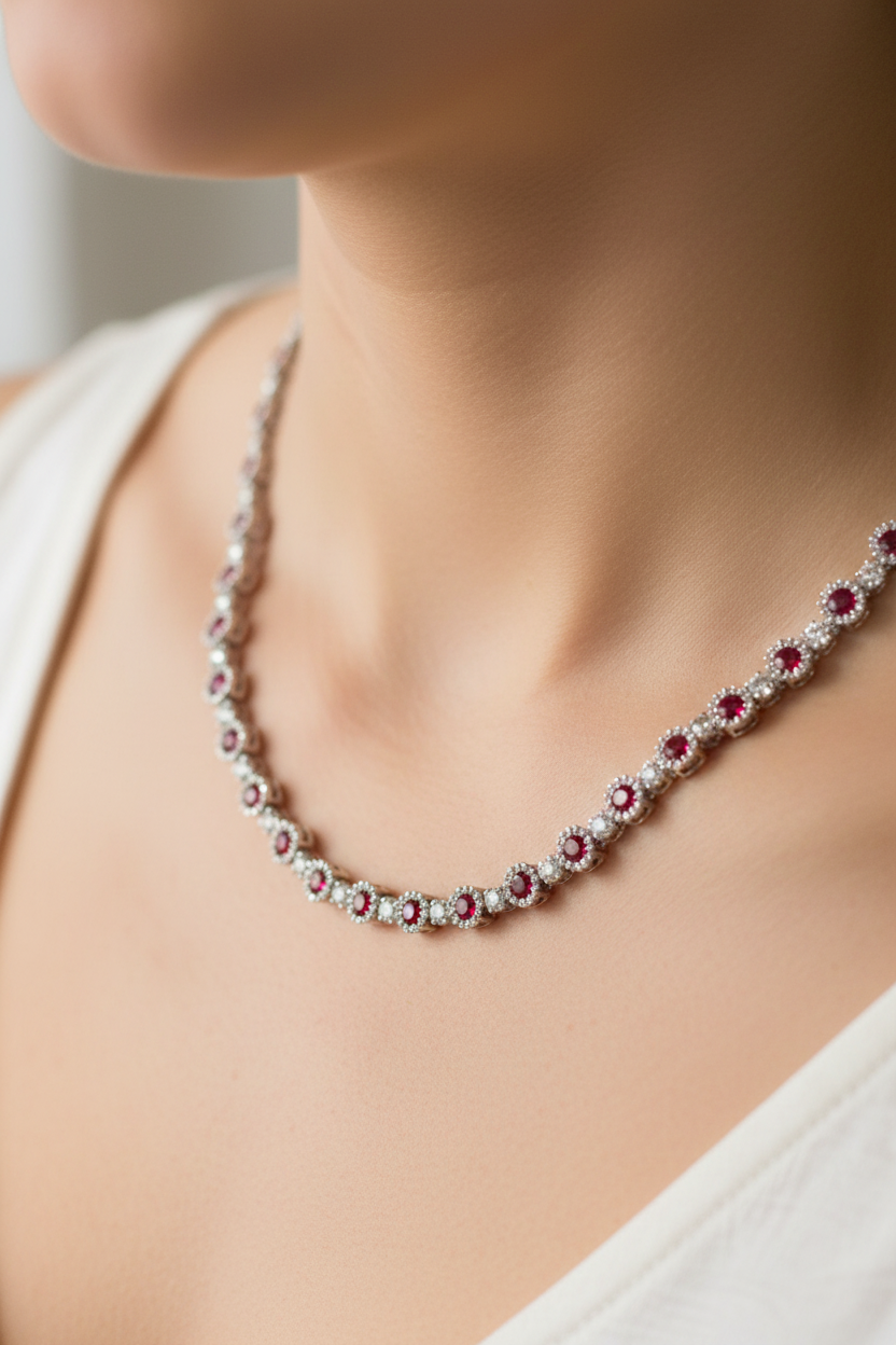 Ruby Cubic Zirconia Silver Necklace