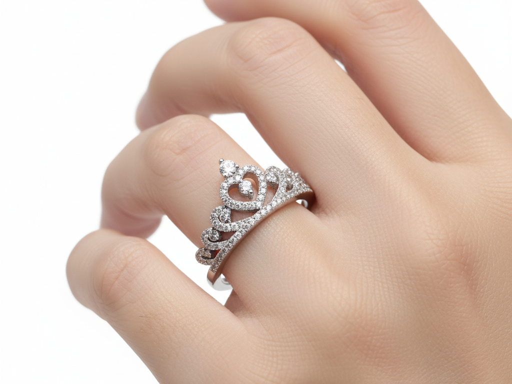 White Cubic Zirconia Crown Ring.