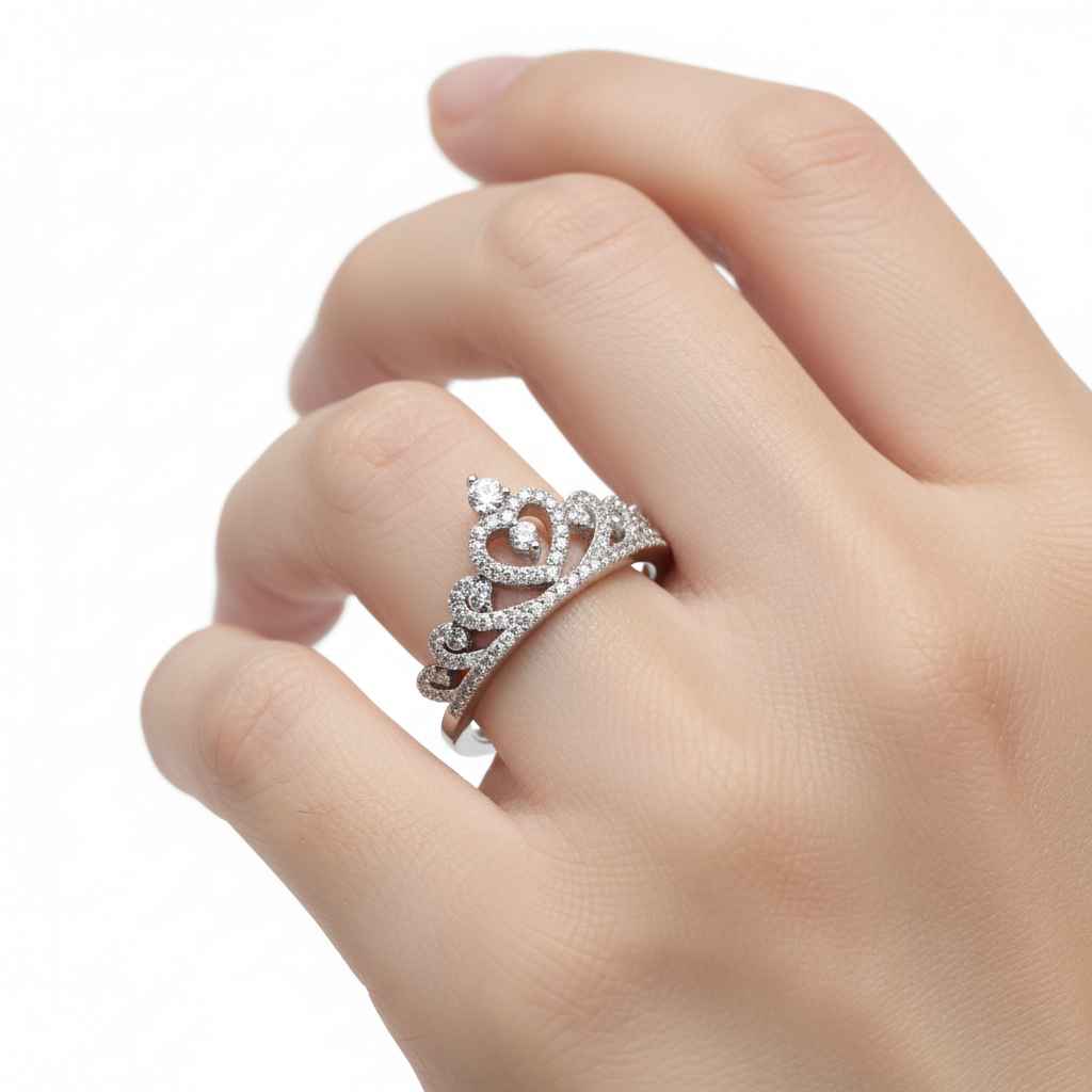 White Cubic Zirconia Crown Ring.
