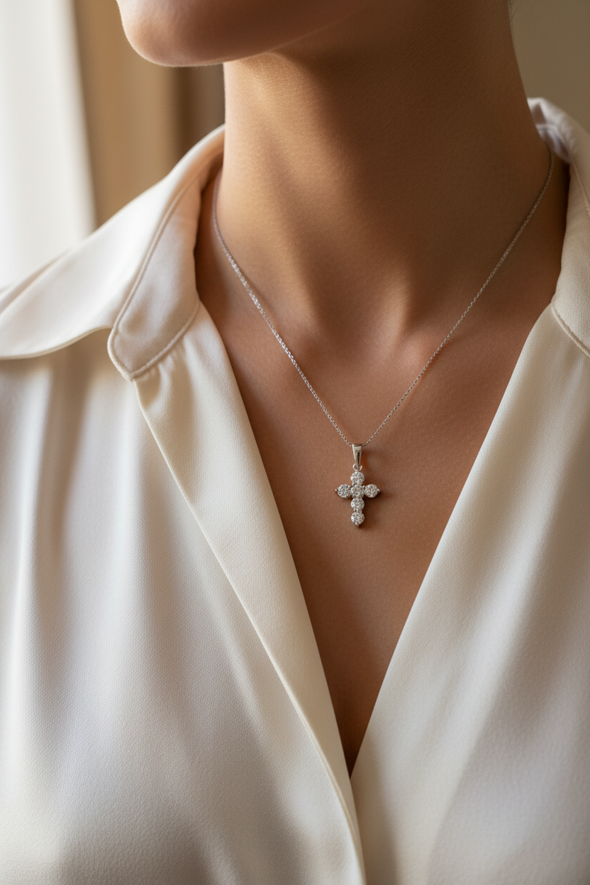 Silver Cz Cross Pendant