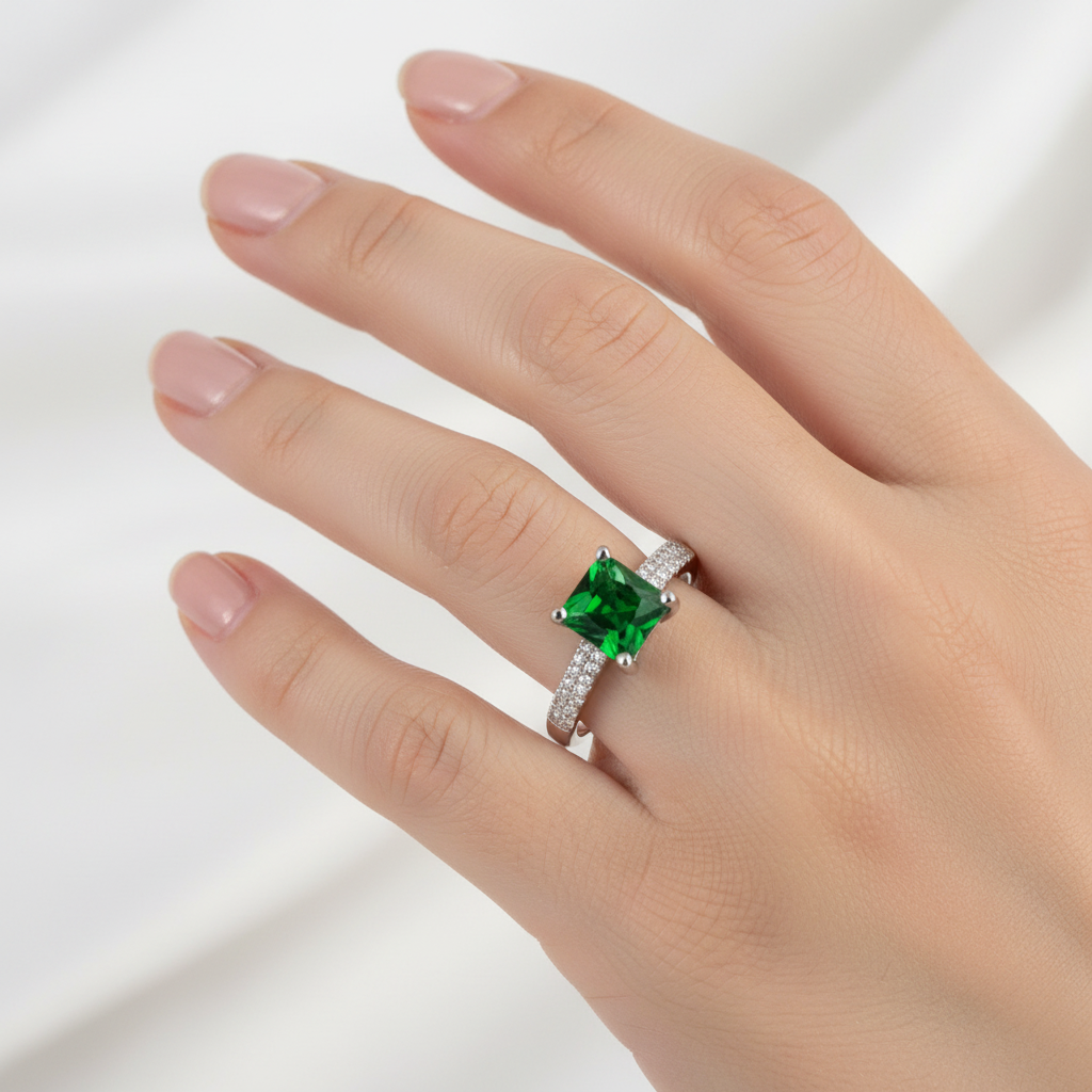Emerald Cubic Zirconia Ring