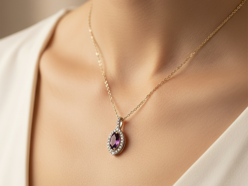 9 CT Yellow Gold Amethyst Necklace