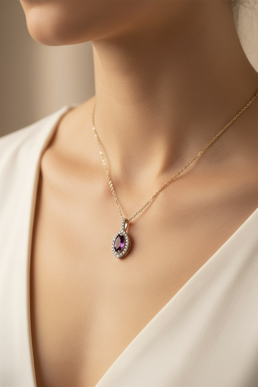 9 CT Yellow Gold Amethyst Necklace