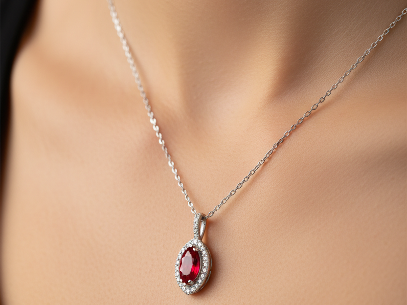 9 CT White Gold Ruby Necklace
