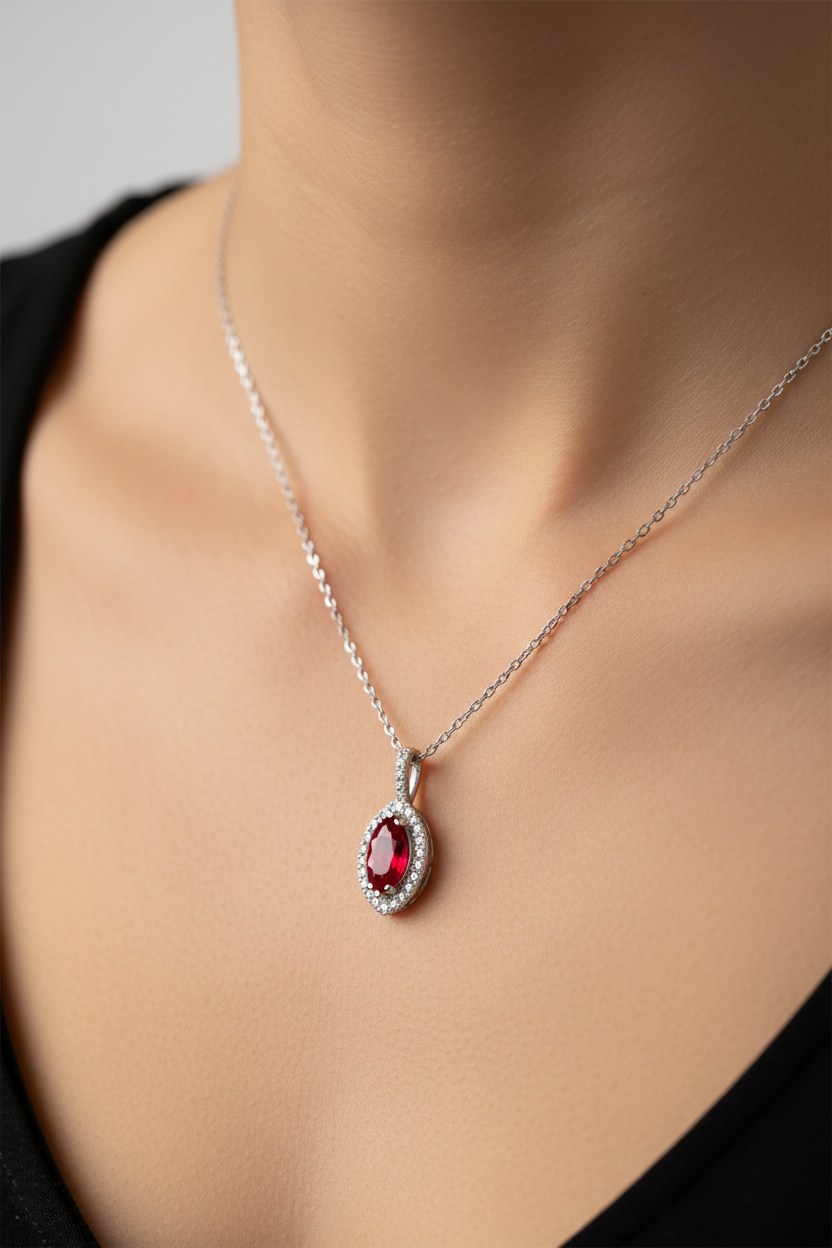 9 CT White Gold Ruby Necklace