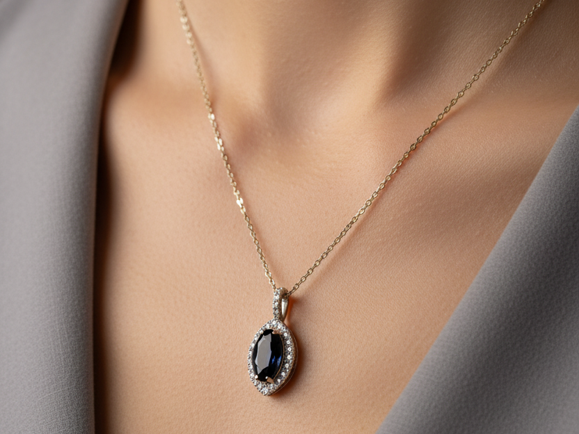 9 CT Yellow Gold Sapphire Necklace