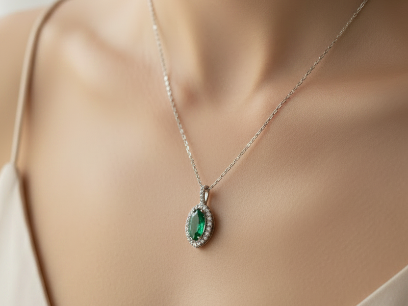 9 CT White Gold Emerald Necklace
