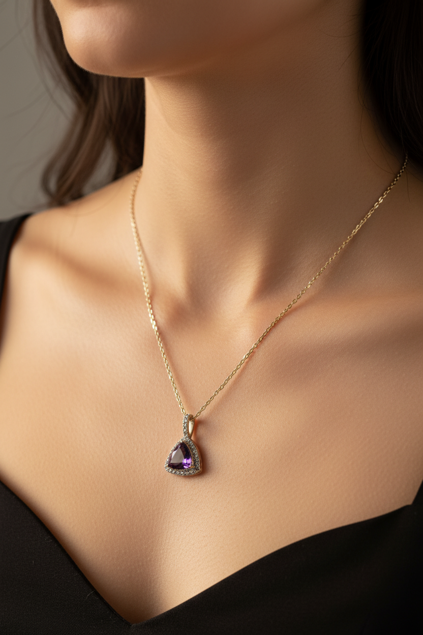 9 CT Yellow Gold Amethyst Necklace