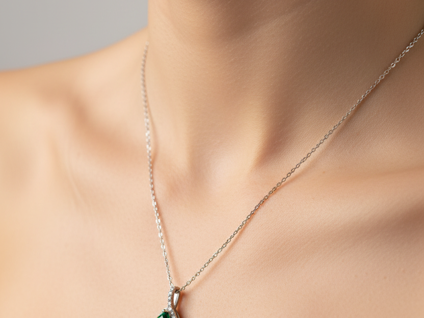 9 CT White Gold Emerald Necklace