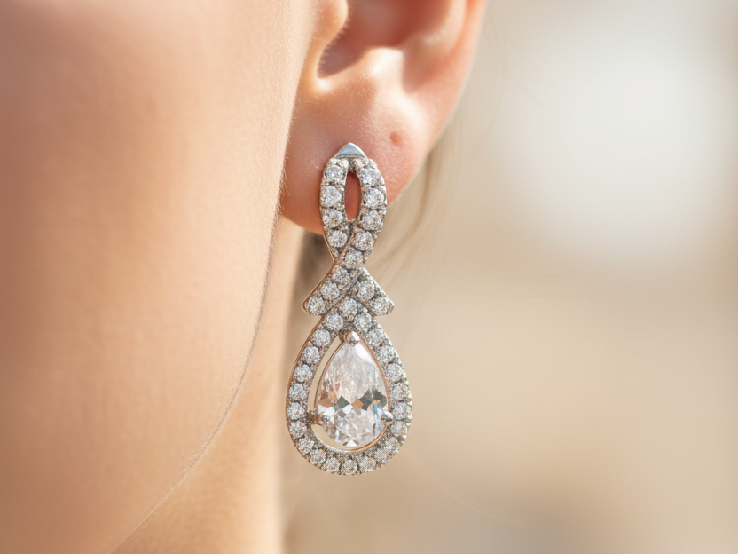 9 CT White Gold Earring.